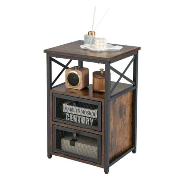 Bijzettafel Met 4 Niveaus Nachtkastje Met 2 Vouwladen En Open Plank Moderne Salontafel Woonkamertafel 40 X 35 X 61 Cm Bruin