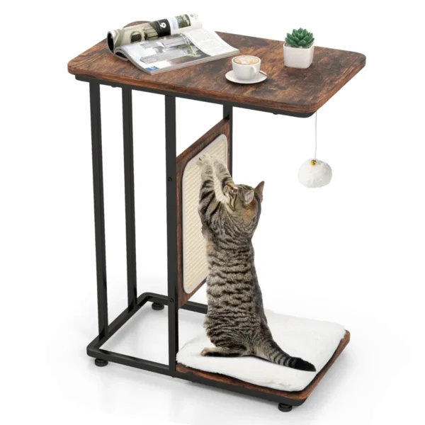 Bijzettafel Met Sisal-Krabplank 4-In-1 Kattenmeubel Katten Kattenkrabber Met Afneembaar Kussen En Bal Krabplanken In Meubelstijl Bruin