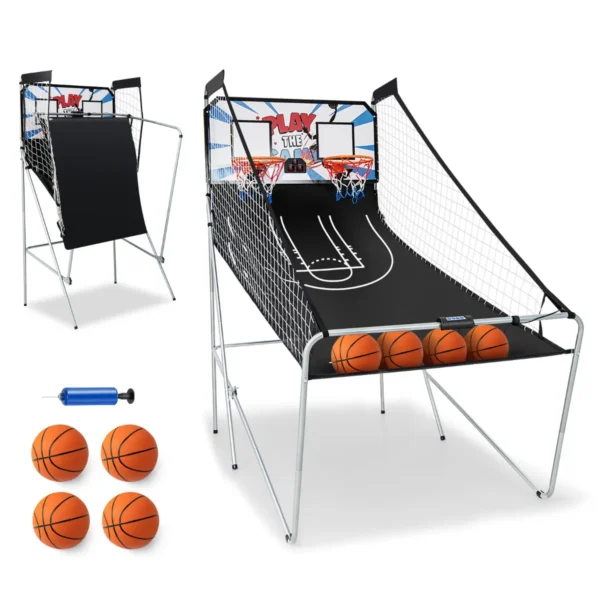 Binnen- En Buiten Basketbal Machine Voor 1 Tot 4 Spelers Met Elektronische Puntentelling 8 Spelmodi 2 Manden Zwart 207 X 108 X 205cm