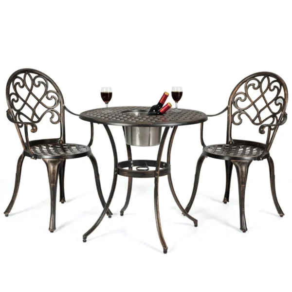 Bistroset Met 2 Stoelen & Bijzettafel Ronde Tafel Met Afneembare Ijsemmer & 2 Stoelen Tuinmeubelset