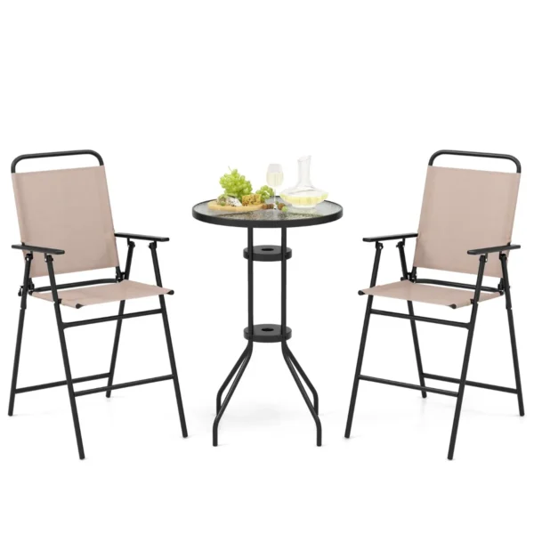 Bistrotafel Met 2 Inklapbare Stoelen 3-Delige Balkonmeubels Balkonset Tuinmeubelset Zitgroep Tuinset Voor Tuin Balkon Zwembad Beige