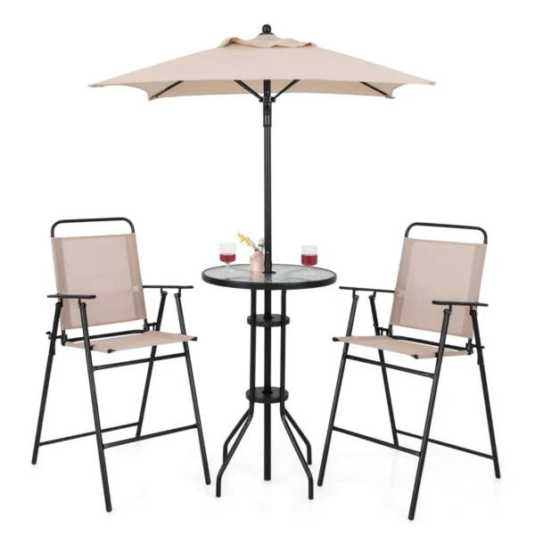 Bistrotafel Met 2 Inklapbare Stoelen En Parasol 4-Delige Balkonmeubels Balkonset Tuinmeubelset Zitgroep Tuinset Beige
