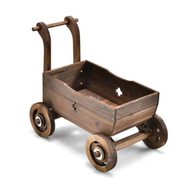 Bloemenwagen Van Hout Plantenwagen Met Wielen En Handgreep Plantenbak Met Afvoergat Plantenpot Bolderkar Bruin