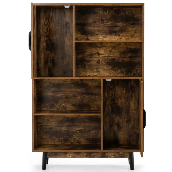 Boekenkast Houten Opbergkast Met Deuren En Open Planken 80 X 24 X 120 Cm Koffie