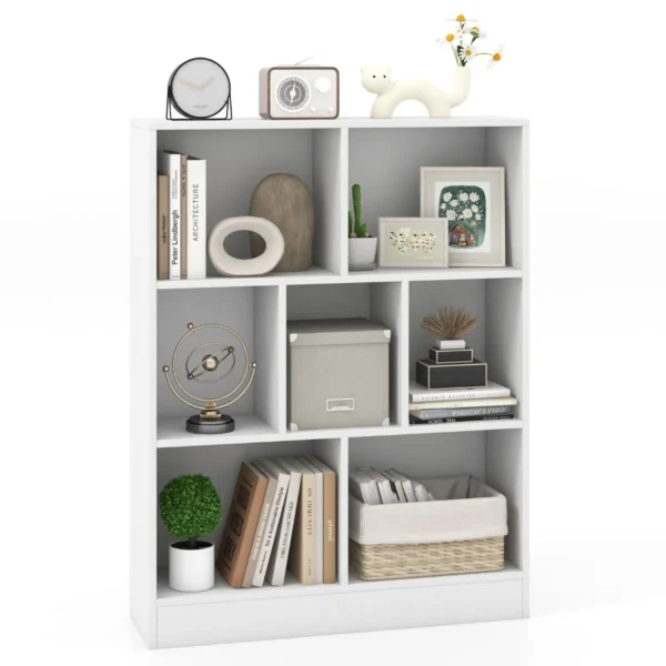 Boekenkast Met 7 Vakken Staand Rek Met 3 Niveaus Kubusrek Kantoorplank Opbergrek Voor Woonkamer Slaapkamer Werkkamer Kantoor-Wit