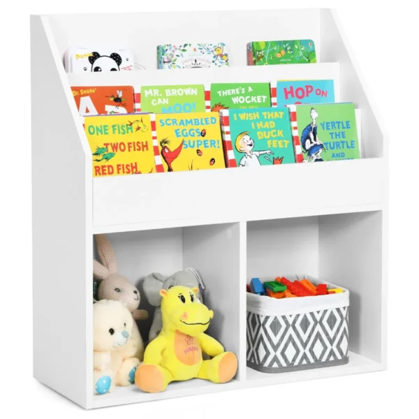 Boekenkast Voor Kinderen Speelgoedrek Van Hout Met 3-Traps Vak En 2 Planken 2-In-1 Kinderrek Opbergrek Wit 70 X 30 X 80 Cm