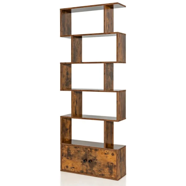 Boekenplank 6-Laags S-vormige Boekenkast Decoratieve Opbergplanken 70 X 23 X 183 Cm Koffie
