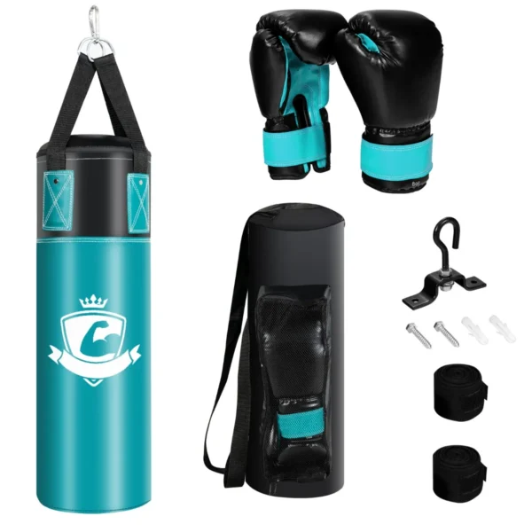 Bokszak Set Met 8oz Bokshandschoenen Handriemen Zak Bokszak Voor Kinderen En Volwassenen Zwart + Groen