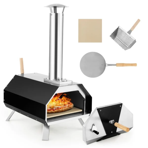 Buitenshuis Pizzaoven Draagbare Pizzaoven Van Roestvrij Staal Met Pizzasteen Pizzaschep Thermometer Voor Picknick Feest Camping