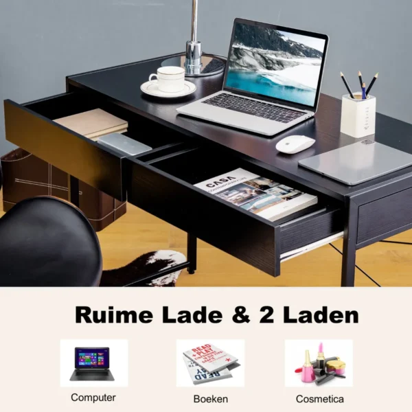 Bureau Computertafel Kantoortafel PC Tafel Werktafel Met 2 Lades Zwart