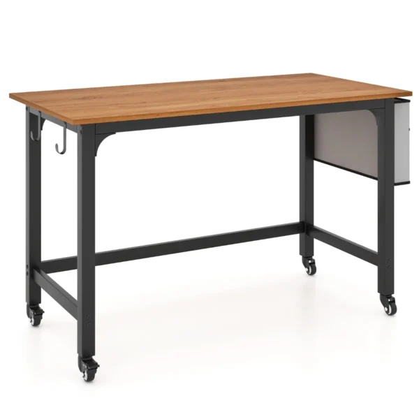 Bureau Computertafel Met Metalen Frame Laptoptafel Met Vergrendelbare Wielen Mobiele Werktafel Voor Slaapkamer En Studeerkamer