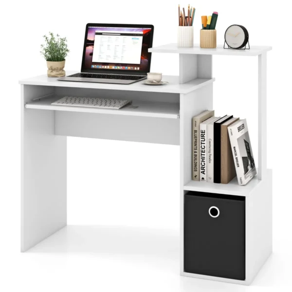 Bureau Kleine Computertafel Met Printerplank Toetsenbordplank En Afneembare Stoffen Lade PC-Tafel 100 X 40 X 87 Cm Wit