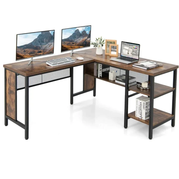 Bureau L-vorm Hoekbureau Met Plank In Volledige Lengte En 2-Traps Zijplanken Hoektafel Computertafel Voor Thuiskantoor 150 X 140 X 75 Cm