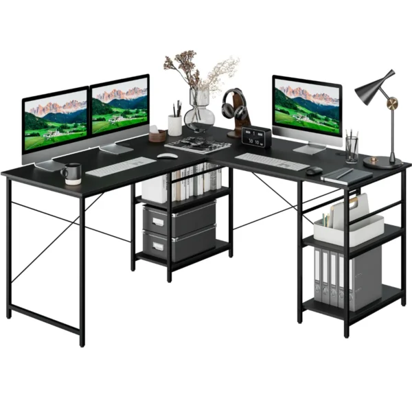 Bureau L-vorm Omkeerbaar Hoekbureau Hoektafel Gaming Computertafel Voor Thuiskantoor 151 X 151 X 75 Cm (Zwart)