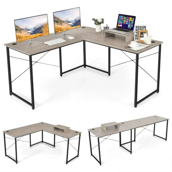 Bureau L-vorm Omkeerbaar Hoekbureau Met Monitorstandaard Hoektafel Met 3 Kabelgaten Gaming Computertafel 150 X 150 X 74 Cm