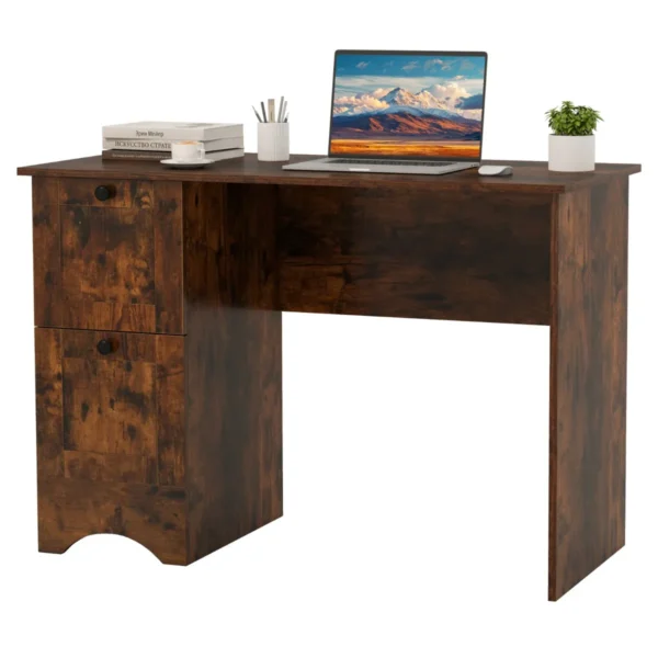 Bureau Met 2 Laden Kleine Computertafel Kinderbureau Moderne Bureautafel PV-Tafel Voor Slaapkamer Werkkamer Kantoor-Bruin
