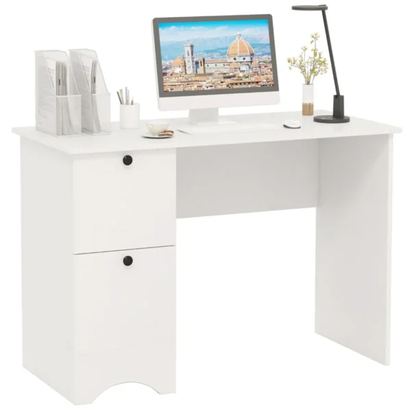 Bureau Met 2 Laden Kleine Computertafel Kinderbureau Moderne Bureautafel PV-Tafel Voor Slaapkamer Werkkamer Kantoor-Wit