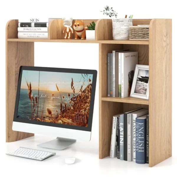 Bureaurek Tafelrek Met 4 Planken En Open Vak Opbergsysteem Multifunctionele Tafelorganizer Voor Bureau 94 X 25 X 74 Cm (Natuur)