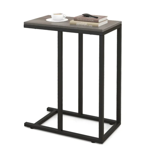 C-Vormige Bijzettafel Voor Bank En Bed 64 Cm Bankbijzettafel Metalen Frame Tv-Ladetafel Voor Woonkamer Slaapkamer Kleine Ruimtes-Grijs