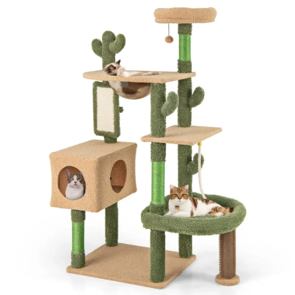 Cactus Kat Boom 150 Cm Multi-Level Kattentoren Krabpalen Sisal Touw Plank Pluche Zitstok Opknoping Speelgoed Voor Binnenkatten