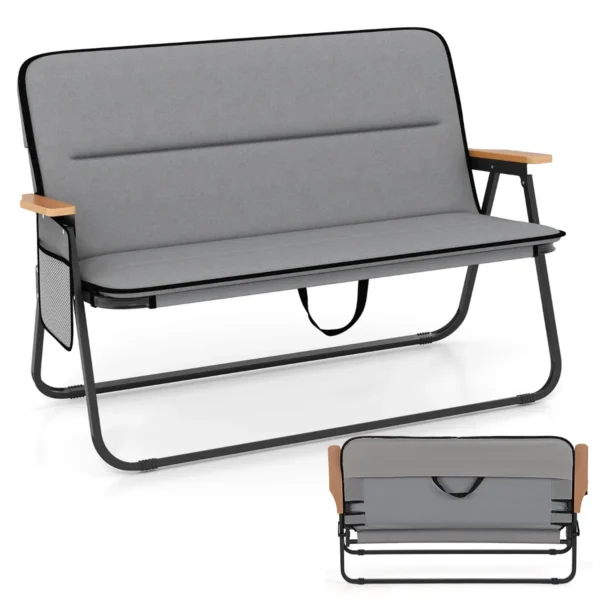 Campingstoel Voor 2 Personen Klapstoel Met Afneembaar Kussen Zijzak En Armleuningen 300 Kg Draagvermogen Grijs