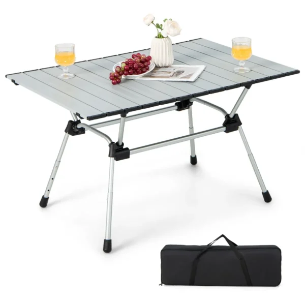 Campingtafel Opvouwbaar In Hoogte Verstelbare Vouwtafel Met Aluminium Tafelblad Klaptafel Incl. Draagtas 90 X 60,5 X 52 Cm (Zilver)