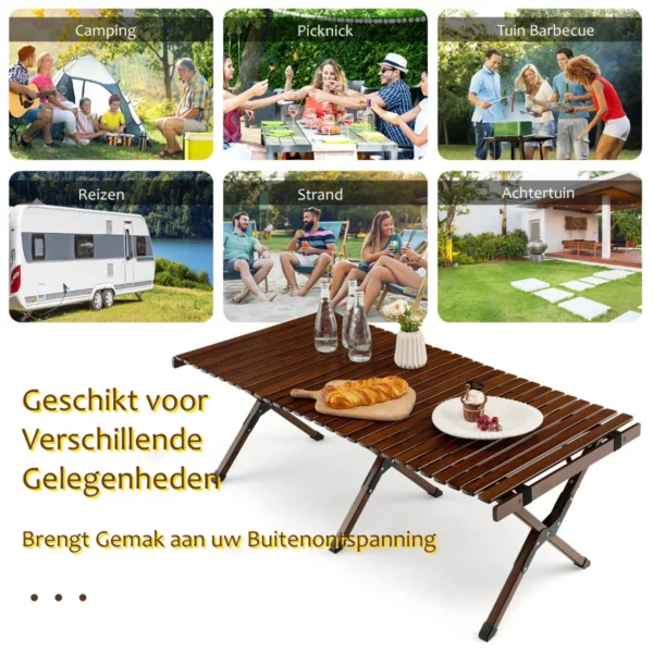 Campingtafel Opvouwbare Picknicktafel Met Draagtas Oprolbare Bamboe Tafel 122 X 60 X 43,5 Cm Koffie
