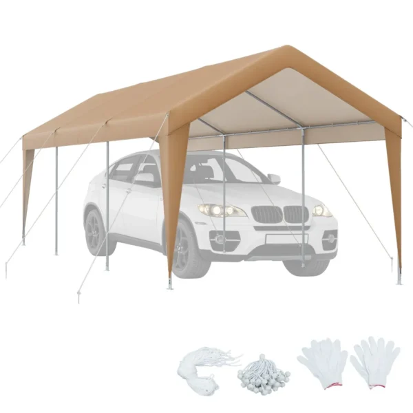 Carport 301 X 600 Cm Verzinkt Metalen Frame Draagbare Garagetent Met Dekzeil Voor Alle Seizoenen Partytent Voor Buiten