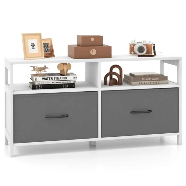 Commode Met 2 Laden Opbergkast Met Open Planken En Inklapbare Stoffen Laden TV-Kast Voor Televisies Tot 45 Inch Van Hout 100 X 30 X 53 Cm