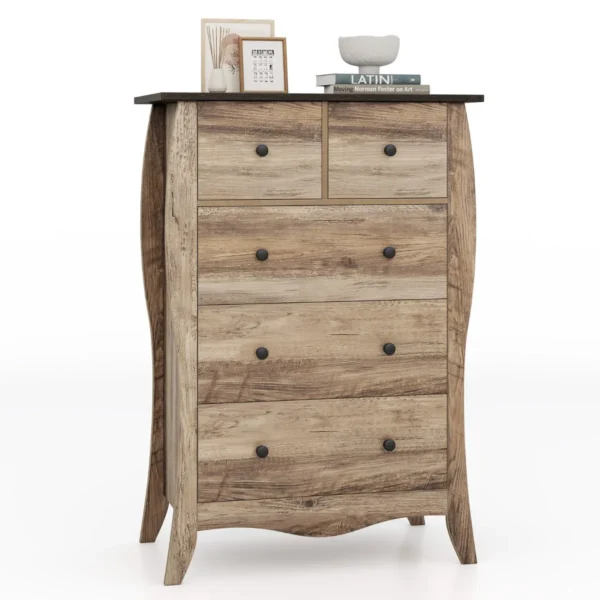 Commode Met 5 Laden Dressoir In Landelijke Stijl Met Inklapbare Stoffen Laden Opbergkast Van Hout Ladekast (Bruin)