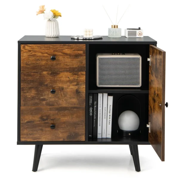 Commode Met Deur En 3 Laden Dressoir Met Verstelbaar Rek Vrijstaande Keukenkast Voor Woonkamer Keuken Kantoor Werkkamer