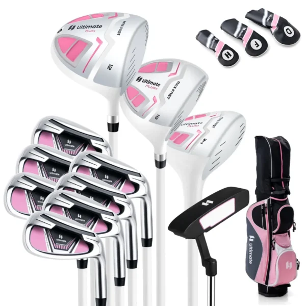 Complete Dames Golfclubset 11-Delige Set Golfclubs Rechtshandig Met Draagtas En Regenhoes-Roze