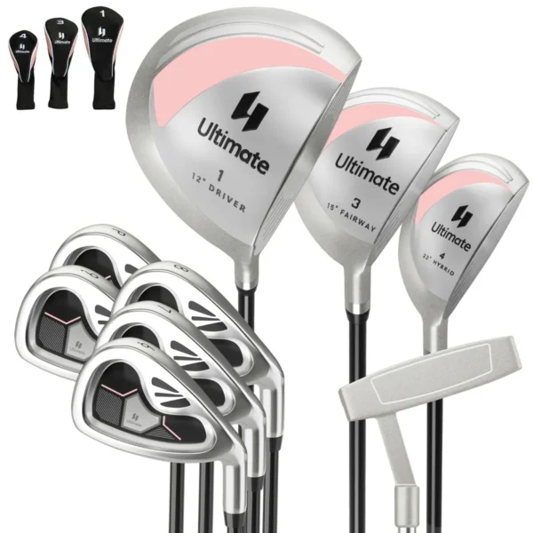 Complete Dames Golfclubset 9-delige Golfclubset Golfset Met 1 Driver & 3 Fairway & 4 Hybride & 6/7/8/9/P Ijzer & Putter Roze
