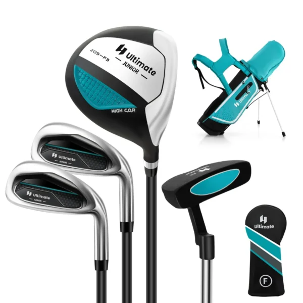 Complete Set Junior Golfclubs Voor Kinderen Van 5 Tot 7 Jaar #3 Fairway #7 En #S Ijzers En Putter Driepootstas Met Regenkap-Blauw