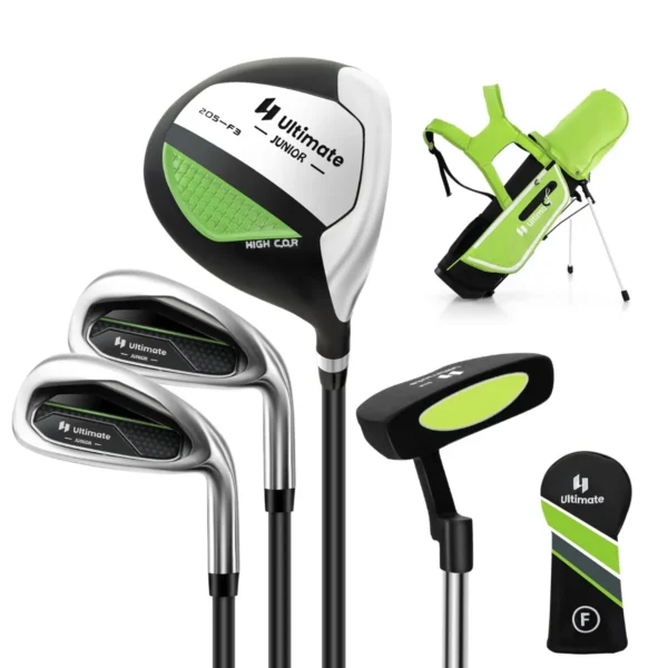 Complete Set Junior Golfclubs Voor Kinderen Van 5 Tot 7 Jaar #3 Fairway #7 En #S Ijzers En Putter Driepootstas Met Regenkap Groen