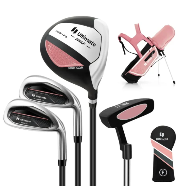 Complete Set Junior Golfclubs Voor Kinderen Van 5 Tot 7 Jaar #3 Fairway #7 En #S Ijzers En Putter Driepootstas Met Regenkap Roze