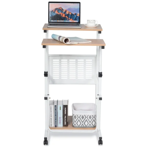 Computerbureau 2-in-1 Bureau Met In Hoogte Verstelbaar Tafelblad 55 X 53 X 98 Cm Naturel + Wit