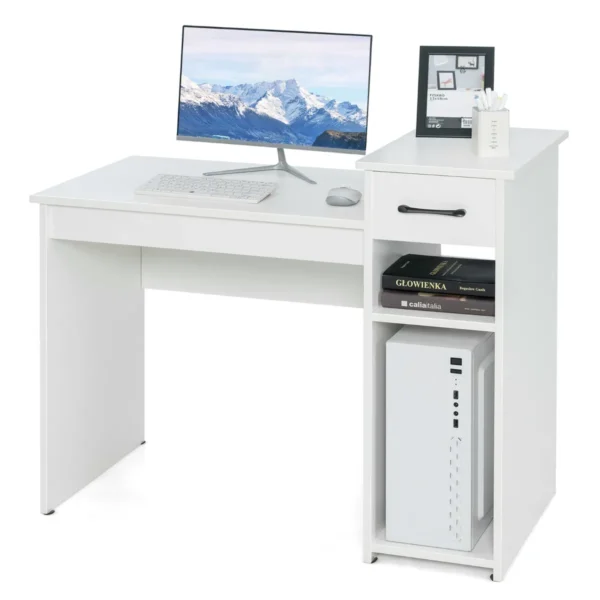 Computerbureau Met Lade En PC-Standaard MDF Bureau Met 2-Laags Opbergrek Schrijftafel 102 X 50 X 82 Cm Wit