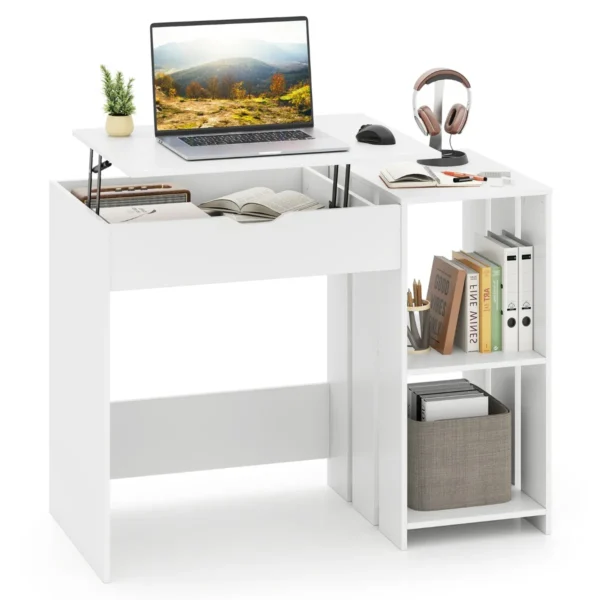 Computerbureau Met Opklapbaar Bovenblad Modern Laptopbureau Met Verborgen Vak En 2 Open Opbergplanken Studeertafel Wit