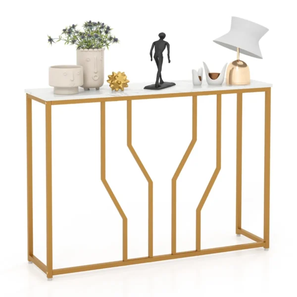 Console Tafel Marmeren Entree Tafel Modern Geometrisch Ontwerp Gouden Metalen Frame Anti-Kantel Set Inbegrepen 110 X 30 X 80 Cm