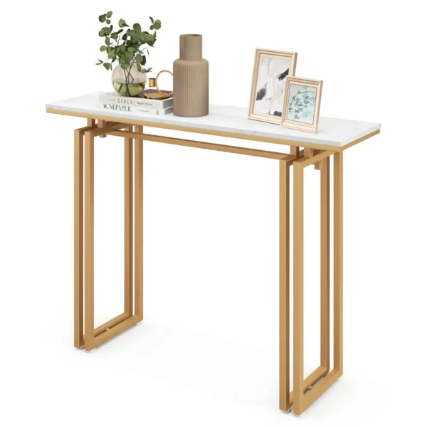 Console Tafel Marmerlook Bijzettafel Smal Met Metalen Frame Gangtafel Entree Tafel Voor Woonkamer Entree 110 X 30 X 81 Cm (Goud)