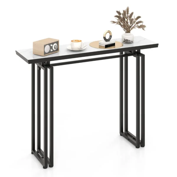 Console Tafel Marmerlook Bijzettafel Smal Met Metalen Frame Gangtafel Entree Tafel Voor Woonkamer Entree 110 X 30 X 81 Cm (Zwart)