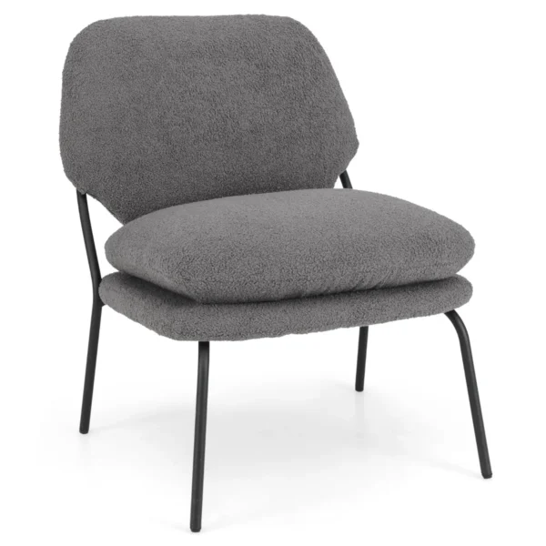 Decoratieve Fauteuil Zonder Armleuningen Loungestoel Van Fleecestof Met Hoge Rugleuning Dikke Kussens Moderne Stoel Grijs