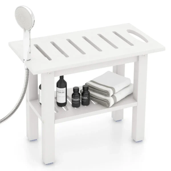 Douchebank Voor Binnendouche Waterdichte HDPE-Badkruk Met Douchehouder Handgreep Opbergplank Badstoel 150 Kg Binnen/Buiten