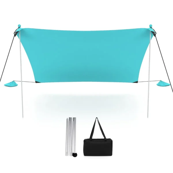 Draagbare Strandtent 3 X 3 M Anti-UV UPF50+ Zonnescherm Met 4 Zandzakken Grondpennen 2 Stokken Draagtas Voor Strand Camping (Turquoise)
