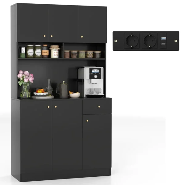 Dressoir Keukenkast Met Stopcontacten 4 Kasten Grote Lade Servieskast Hoge Buffetkast Voor Woonkamer Eetkamer 100 X 40 X 181 Cm Zwart