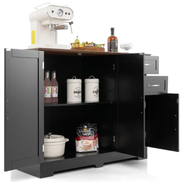 Dressoir Modern Opbergmeubel Met 2 Deuren En 2 Laden Verstelbare Plank Opbergkast Voor Keuken Eetkamer Woonkamer Zwart