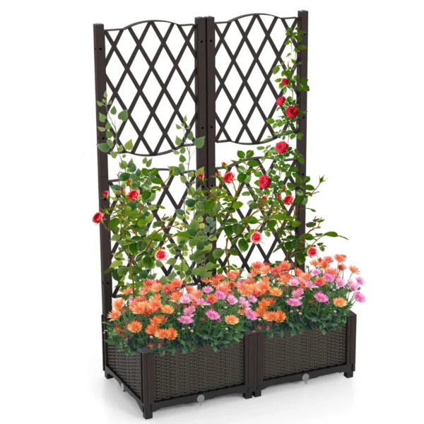 Dubbele Buitenbak Met Drainagegat Ruitvormige Mazen Vrijstaande Bloembak Voor Tuin Terras Balkon Oprit 80 X 40 X 122 Cm