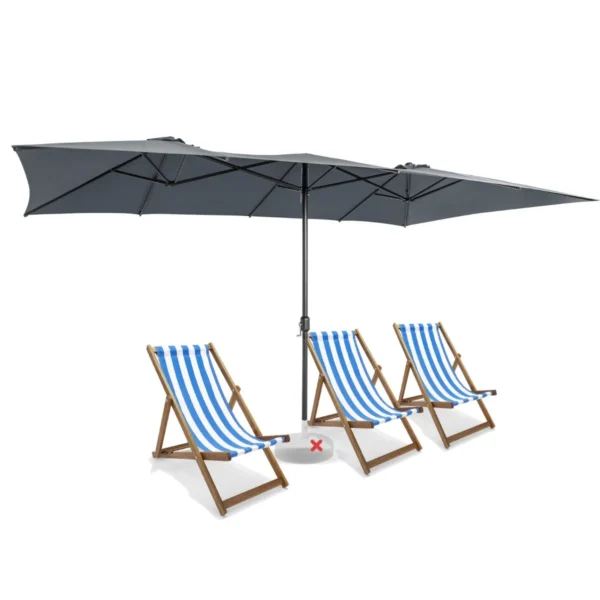 Dubbele Parasol Rechthoekige Parasol UV-Bescherming Tuinparasol Met Zwengel Geen Parapluvoet Grijs 426 X 265 Cm