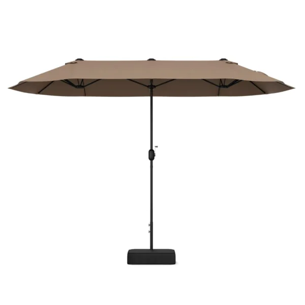 Dubbele Terras Parasol 240 Cm Hoog Extra Grote Paraplu 396 Cm Zwengel Verzwaarde Voet Slot Ventilatie Offset Deurparasol Voor Tuin-Bruin